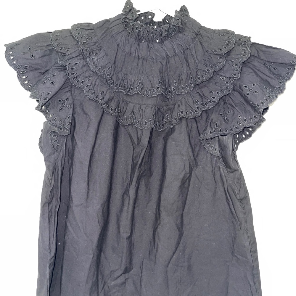 SEA Aurelie Eyelet Ruffle Tank Black Color Size: XS - Picture 7 of 10